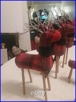 POTTERY BARN REINDEER DECORATION 20 RED BLACK woodland SET OF 8 (20and 14)