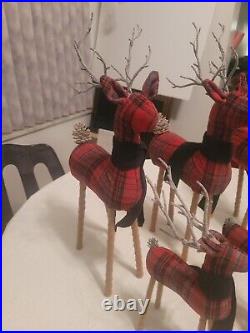 POTTERY BARN REINDEER DECORATION 20 RED BLACK woodland SET OF 8 (20and 14)