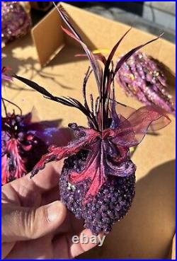PURPLE FRUIT Feathers Christmas Ornaments Frontgate Holiday Collection Set of 14