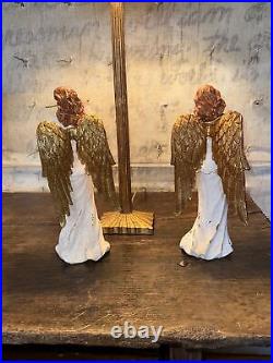 Pair Vintage Resin Angels Holiday Decor Flute Horn 13 Beautiful Details