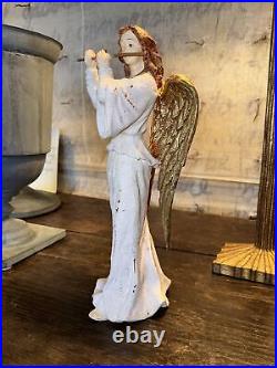 Pair Vintage Resin Angels Holiday Decor Flute Horn 13 Beautiful Details