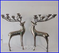 Pair of Vintage Reindeer Candelabras, Solid Stainless Steel
