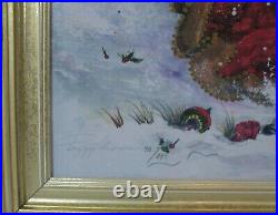 Peggy Abrams Hand Signed LE 92/295 Framed Lithograph on Canvas Christmas Express