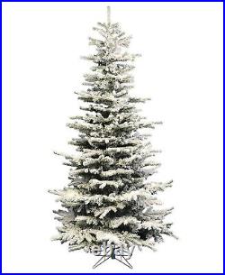 Perfect Holiday 7.5-Foot Pre-Lit Slim Flocked Artificial Christmas Tree- LED