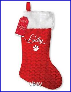 Personalised Any Name PET Cat Dog Red and White Deluxe Christmas Stocking