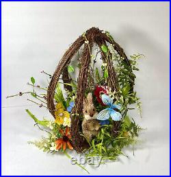 Pier 1 Bunny Rabbit Organic Egg Nest Floral Easter Centerpiece Spring Butterfly