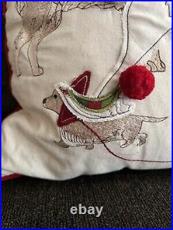 Pier 1 Christmas Holiday Embroidered Park Avenue Dogs Design Pillow Set