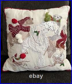 Pier 1 Christmas Holiday Embroidered Park Avenue Dogs Design Pillow Set