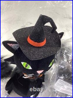 Pier 1 Imports 10 Flocked Glitter Black Cat Witches Hat Feather Halloween Decor
