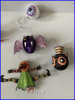 Pier 1 Imports Halloween Ornaments Lot Of 5 Bat Witch Eyeball Cat