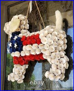 Pier 1 Patriotic American Flag Red, White & Blue Dog Wood Curl Wreath SOLD OUT