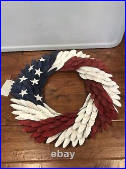 Pier-1 Patriotic Red White Blue American Flag Wreath Wood Curl July 4th Wreath