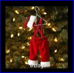 Pier 1 Santa Claus Red Velvet Fabric Suits Pants & Hat Hanger Xmas Ornament