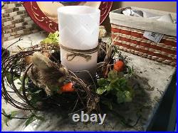 Pier 1 Spring Easter Farmhouse Wreath withCarrots, Flameles Candle & 2 Votives