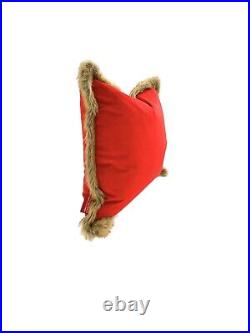 Pillow Red Velvet with Faux Fur Trim Pair Down Filled Feather Christmas Decor