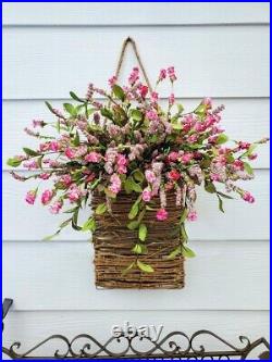Pink Berries And Wildflowers Door Hanging Basket Wreath Spring Decoration