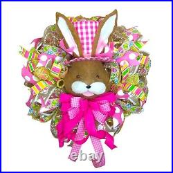 Pink Top Hat Easter Bunny Spring Deco Mesh Wreath