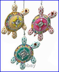 Pirouette Turtles Yellow Pink Teal Christmas Holiday Ornaments Set of 3