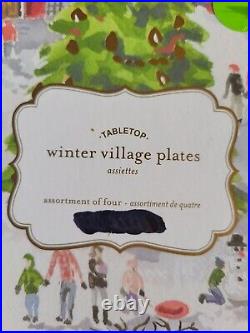 Pottery Barn 8 PC Winter Village, 4 Dinner Plates & 4 Salad Plates Christmas