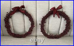 Pottery Barn Cranberry/Red Pepperberry Retired Glass Beaded Wreath Set of 2