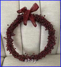 Pottery Barn Cranberry/Red Pepperberry Retired Glass Beaded Wreath Set of 2