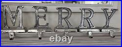Pottery Barn Gilded MERRY Set Of 5 Stocking Holders Antique Aluminum NWT