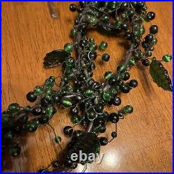 Pottery Barn Green Glass Beaded Wreath Berries Leaves Set Lot Of 2 With Ribbon 19
