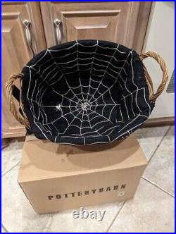 Pottery Barn Halloween Wicker Candy Basket Spider Web Retired HTF