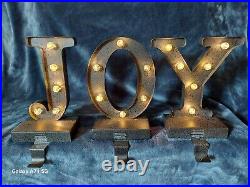 Pottery Barn Heavy Metal Lighted JOY Stocking Hangers