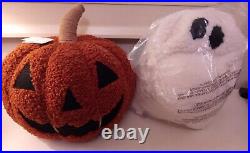 Pottery Barn Jack-O-Lantern Pumpkin Pillow & GUS Ghost Sherpa Pillow Halloween