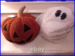 Pottery Barn Jack-O-Lantern Pumpkin Pillow & GUS Ghost Sherpa Pillow Halloween