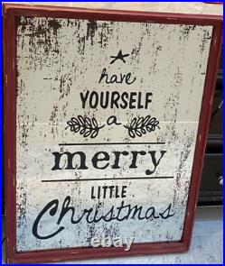 Pottery Barn Mirrored HAVE YOURSELF A MERRY LITTLE CHRISTMAS Sign WALL ART Red