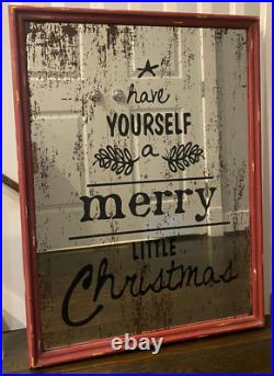 Pottery Barn Mirrored HAVE YOURSELF A MERRY LITTLE CHRISTMAS Sign WALL ART Red