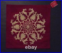 Pottery Barn REINDEER WREATH Embroidered PILLOW COVER 20 New with Tags