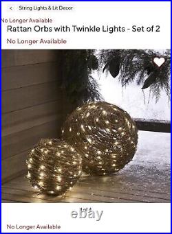 Pottery Barn Rattan Orbs with Twinkle Lights Set of 2