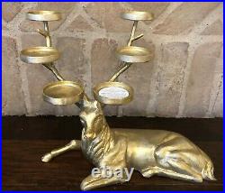 Pottery Barn Reindeer Votive Candle Holder Decor Christmas Deer Gold Sitting New