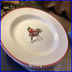 Pottery Barn Silly Stag Salad Plates Set of 4 Assorted Reindeer Moose Christmas