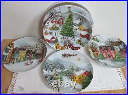 Pottery Barn Winter Village Plates Holiday Christmas withBox New set of 4