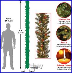 Pre-Lit Artificial Christmas Garland, Green, Wintry Pine, White Lights, Decorate