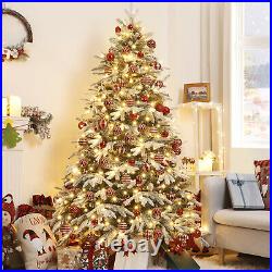 Pre-Lit Artificial Christmas Tree with Flocked Snow 260 LED Holiday Xmas Decor