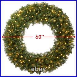 Pre-Lit Artificial Christmas Wreath, Green Fir with White LED Lights
