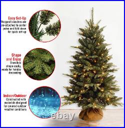 Pre-Lit Artificial Mini Christmas Tree Includes Small Lights and Cloth Bag Bas