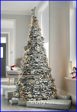 Pre-Lit Decorated Pop Up Christmas Xmas Tree 6Ft Snow White Flocked Home Decor
