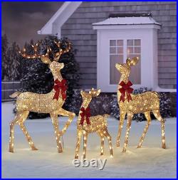 Pre-Lit LED Christmas 3pc Random Twinkling Holiday DEER FAMILY Yard Display