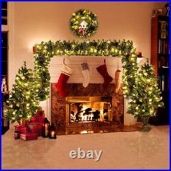 Pre-lit Artificial Christmas 4-Piece Set Wreath and Set of 2 Entrance Trees NEW