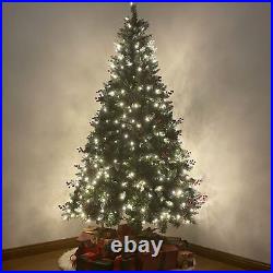 Pre-lit Snowy Christmas Tree Xmas Treewith LED Lights Berries & Pinecones Hinged