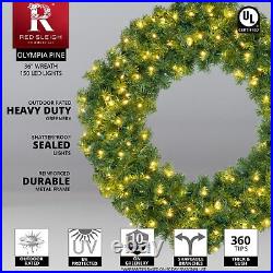 Prelit Heavy Duty LED Olympia Pine Artificial Christmas Wreath Warm White Lights