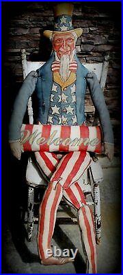 Primitive Antique American flag Uncle Sam door hanger porch sitter 4th of July