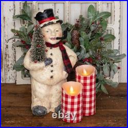 Primitive Ragon House Christmas 16 Face Snowman with Bottle Brush Tree