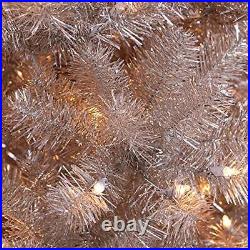 Puleo International 6.5 Foot Pre-Lit Rose Gold Tinsel Artificial Christmas Tr